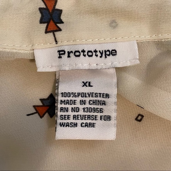 Prototype Sheer Ivory Brown Red Aztec Print Long Button Up Roll Sleeve Top - Picture 6 of 7